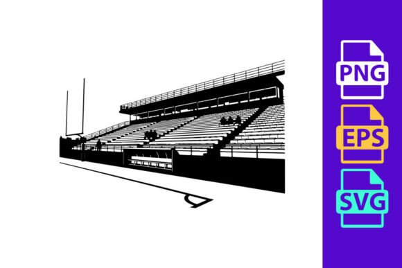 Black and White Sketch of an Empty Stadi: Bold Football Silhouette Clipart