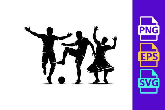 Dynamic Football Action: The Silhouette of Three People Playing Soccer