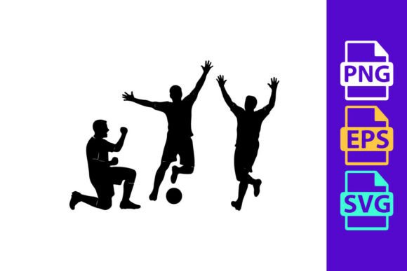 Dynamic Football Action: Three Black Silhouettes of Men Playing