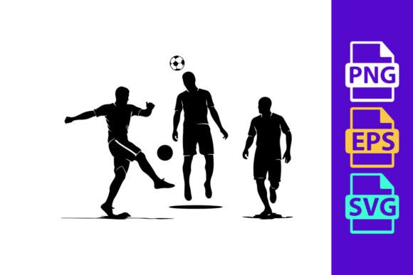 Silhouette of Three Soccer Players: Dynamic Design Asset