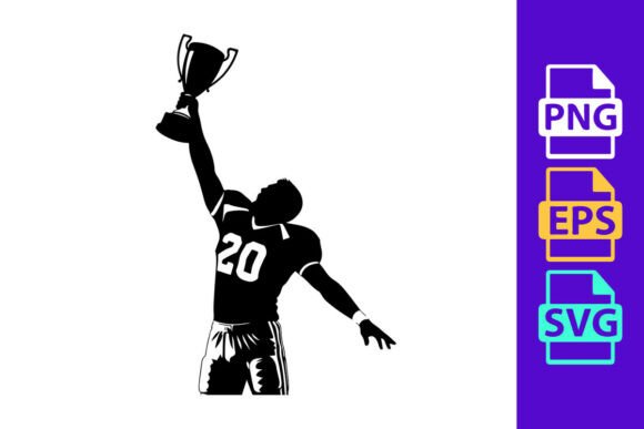 Victorious Football Player Holding Troph: Dynamic Vector Design for Modern Branding