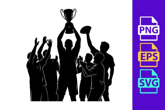 Victorious Team Celebrating with a Troph: A Dynamic Design Asset